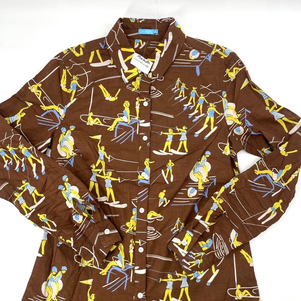 J.McLaughlin Water Ski Lois Blouse Shirt Womens S Brown NWT Long Sleeve Button